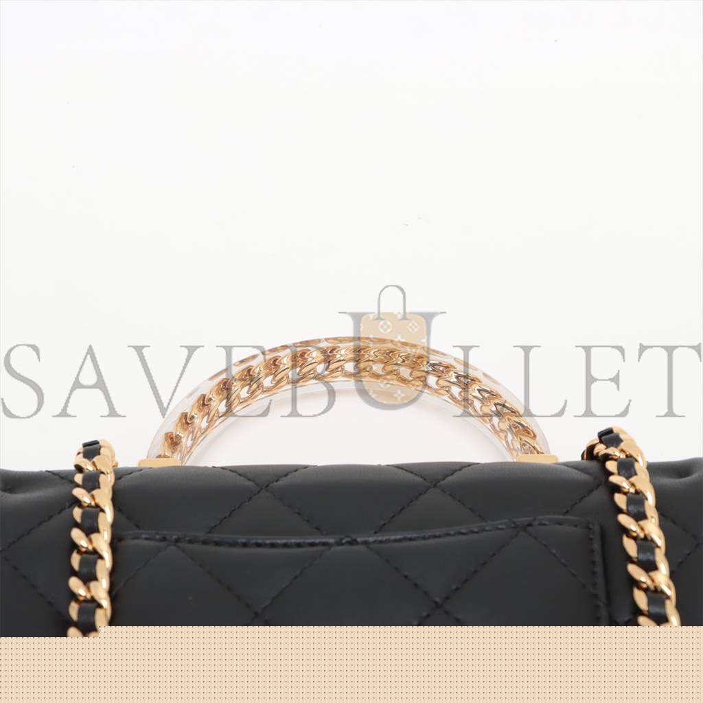 Ch*el master mini matelasse lambskin 2way shoulder bag top handle black gold metal as4848 (19*12*6cm)